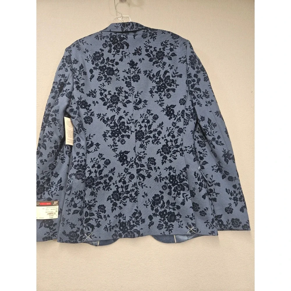J. Ferrar Evening Edition Mens 36R Slim Fit Teal Floral Velvet Flocked Blazer